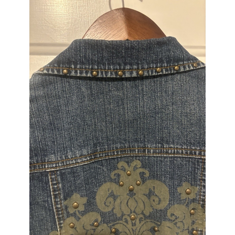 Willi Smith Denim Studded Jean Jacket Small Trucker Embroidered Gold Blue - Picture 15 of 15